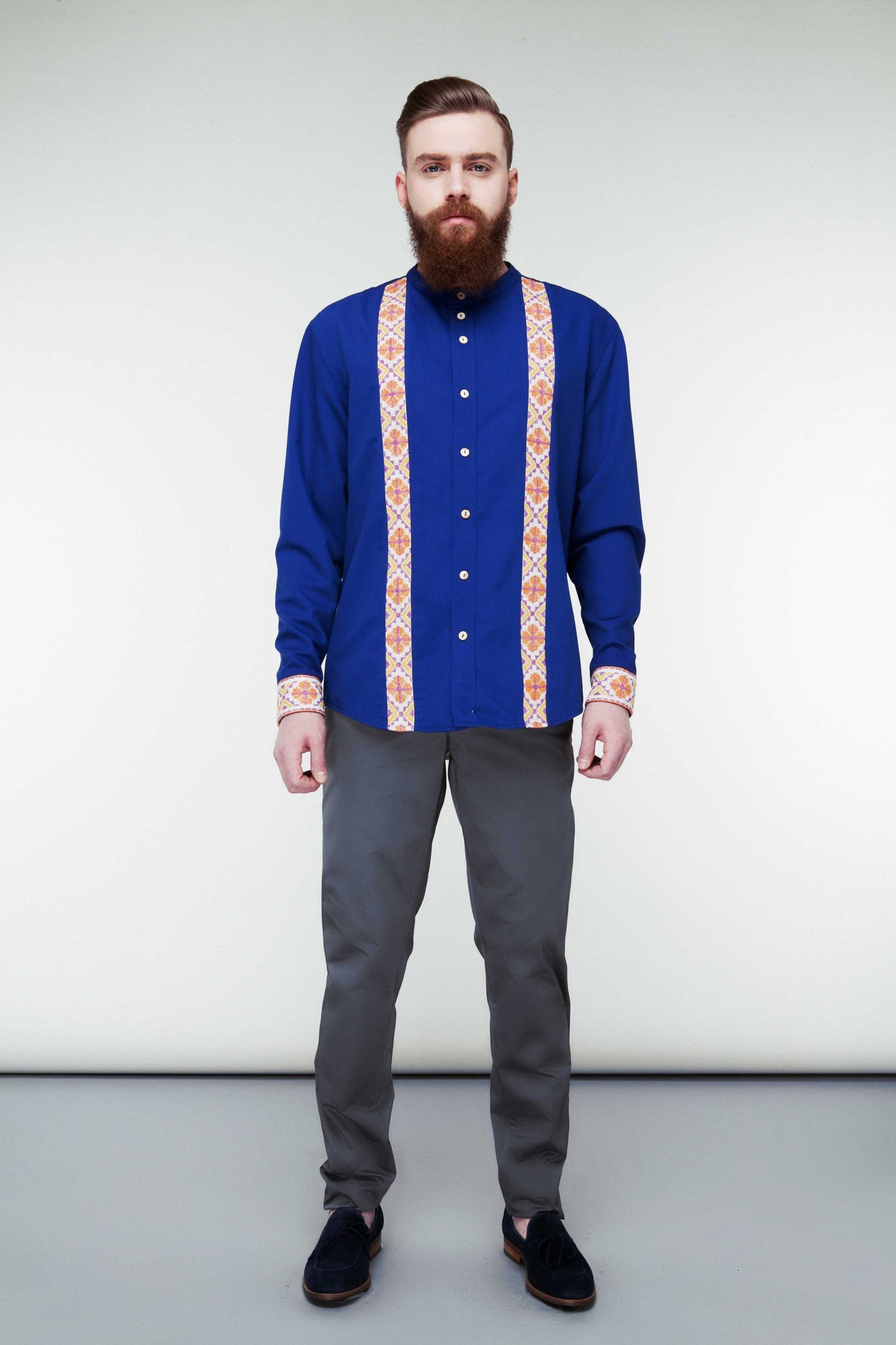 Blue Cotton Shirt - History Lines Embroidery
