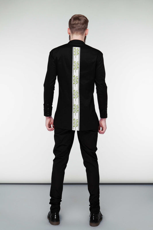 Cotton Blend Elongated Shirt - Southern Sunflower Embroidery