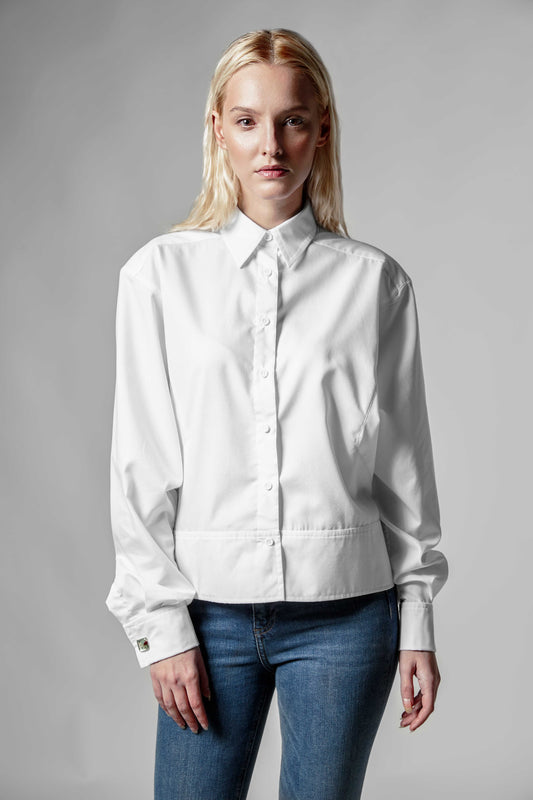 Designer Oversize White Shirt - Anastasis Collection Back Print Cotton