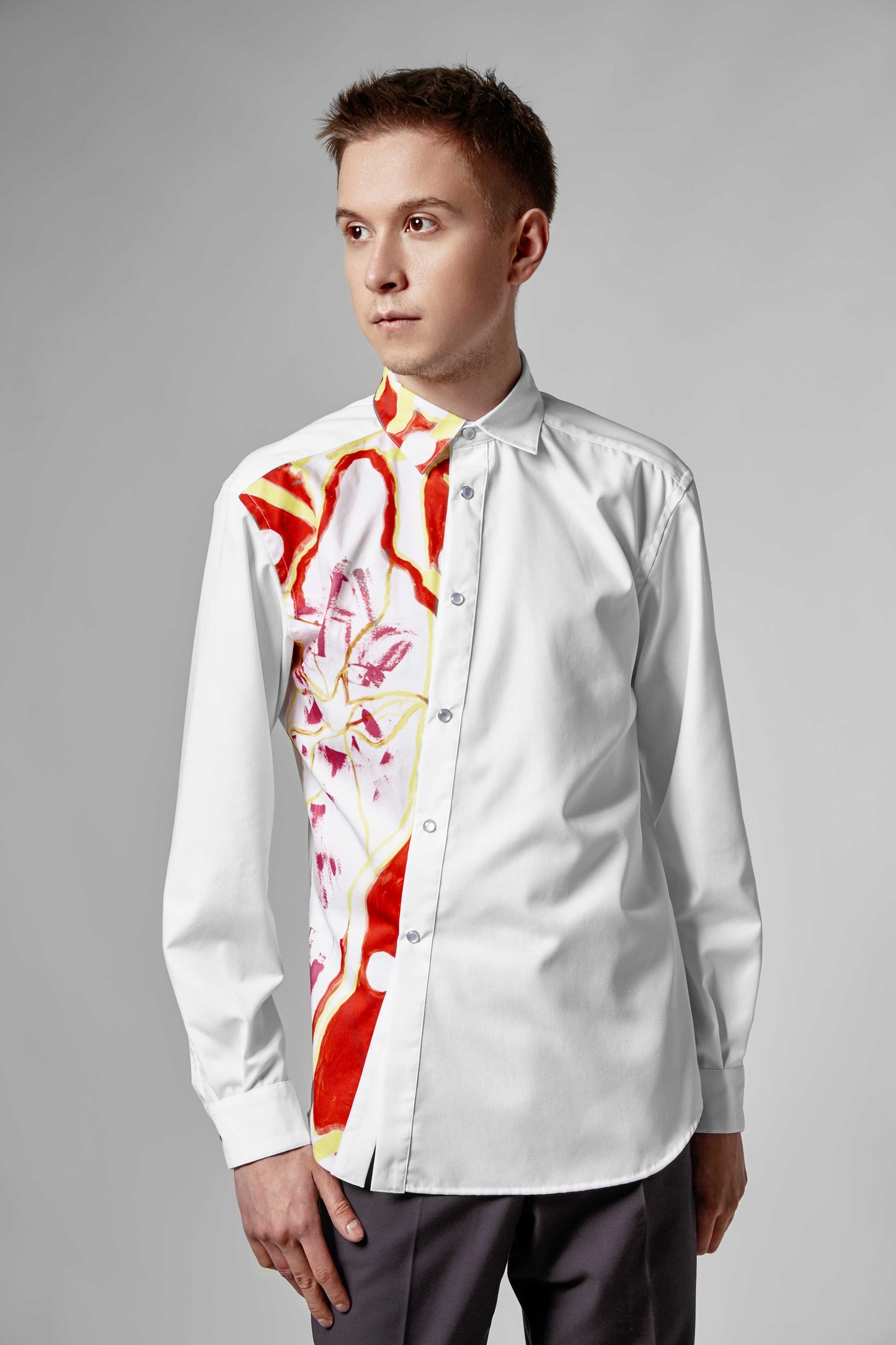 Designer White Shirt - Anastasis Collection Oblique Buckle Print
