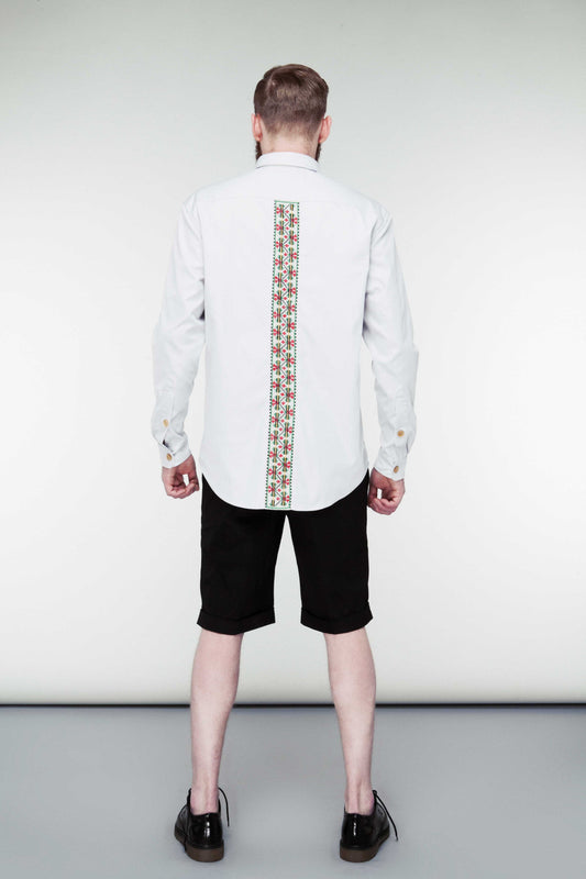 Grey Cotton-Silk Shirt - Magic Rhombus Embroidery