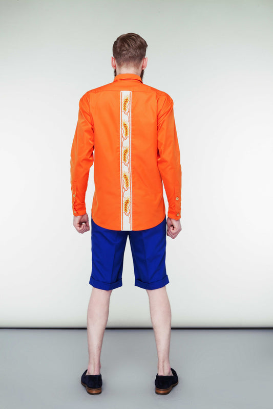 Hand-Embroidered Orange Shirt - Unique Grain Art
