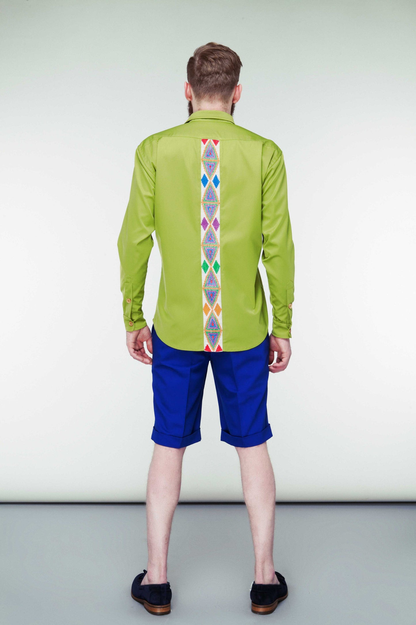 Khaki Cotton-Silk Shirt - Hourglass Embroidery Design