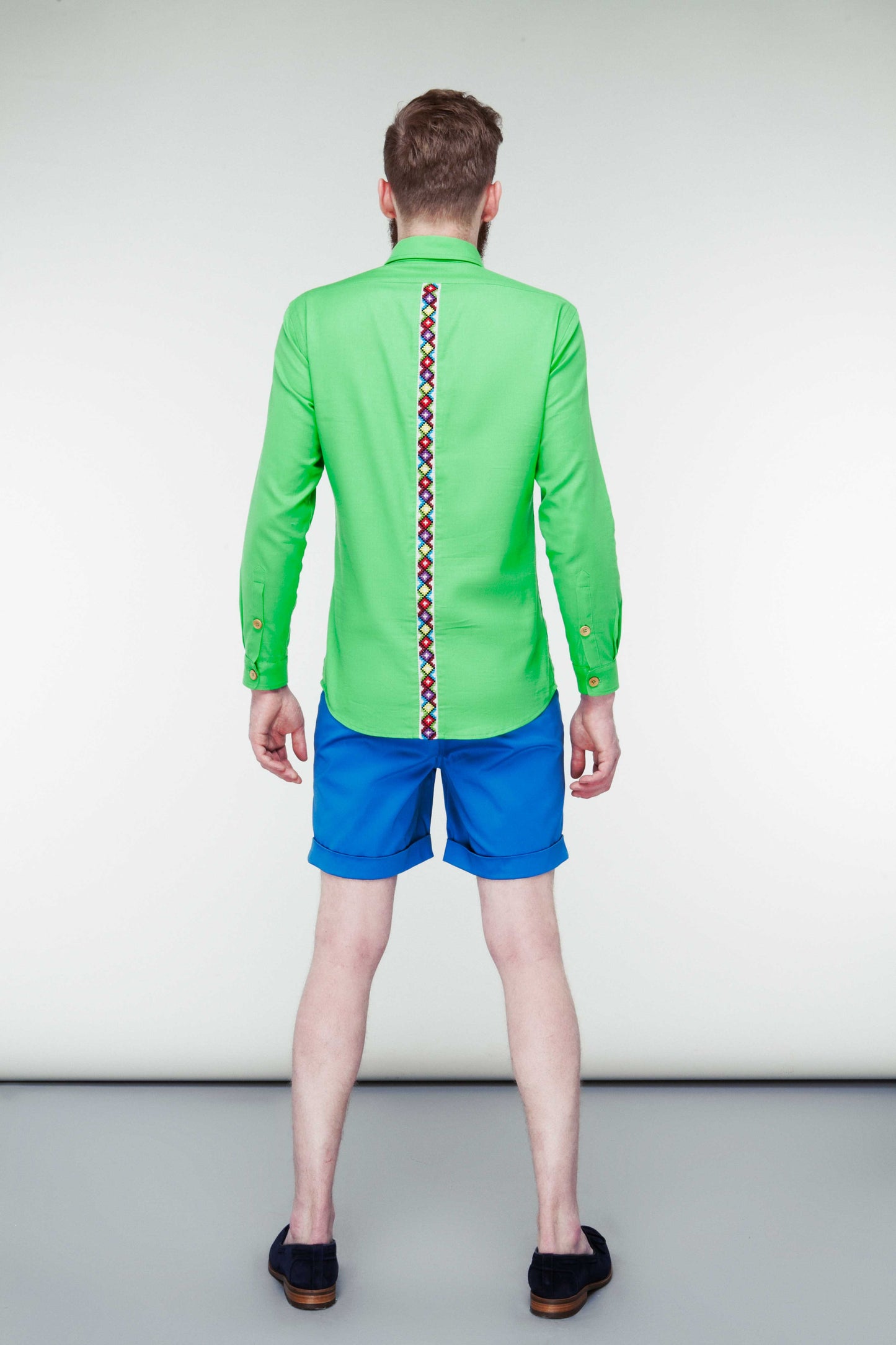 Light Green Cotton Shirt - Magic Rhombus Embroidery