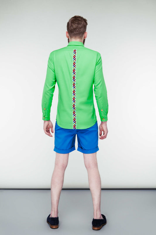 Light Green Cotton Shirt - Magic Rhombus Embroidery