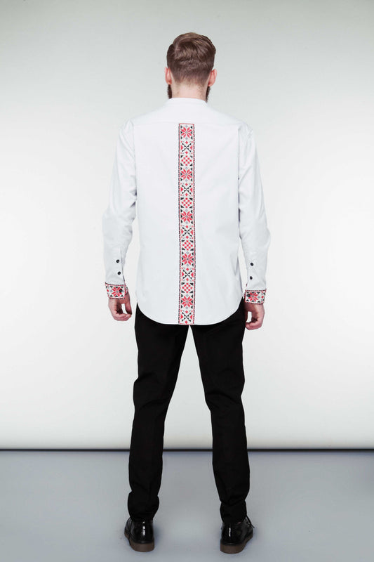 Light Grey Cotton Shirt - History Lines Embroidery