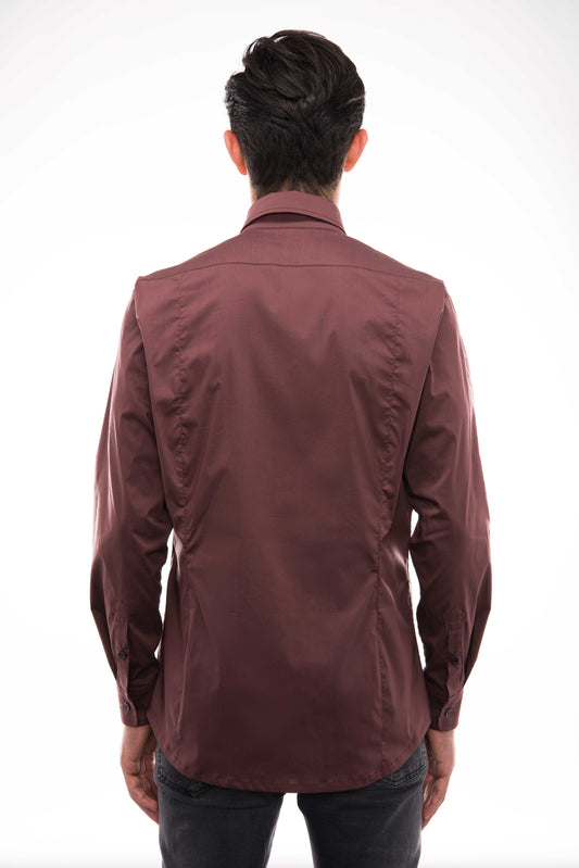 Men's Embroidered Shirt - Unique Brown Madeira Handmade Design