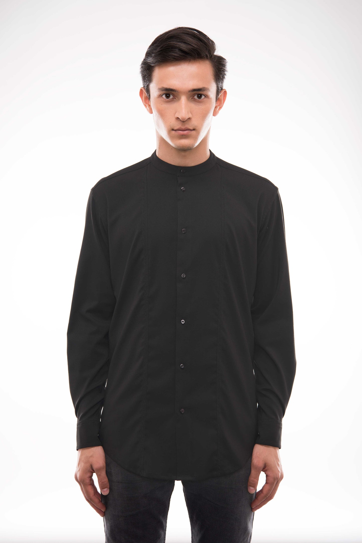 Men's Handmade Black Shirt - Textured Fabric Design
