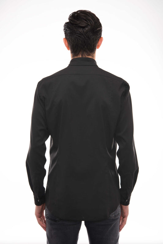 Men's Handmade Black Shirt - Textured Fabric Design