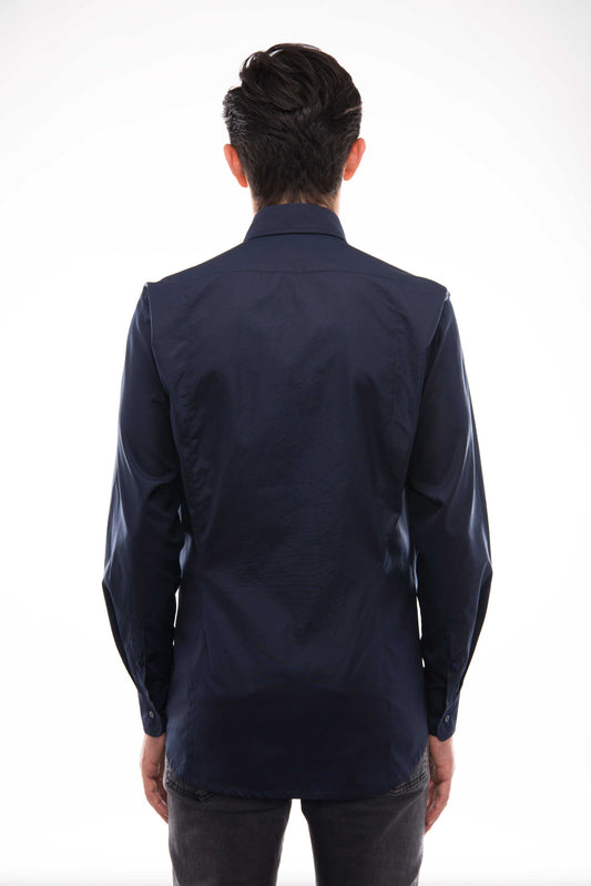 Men's Handmade Dark Blue Shirt - Patriotic Embroidered Motif