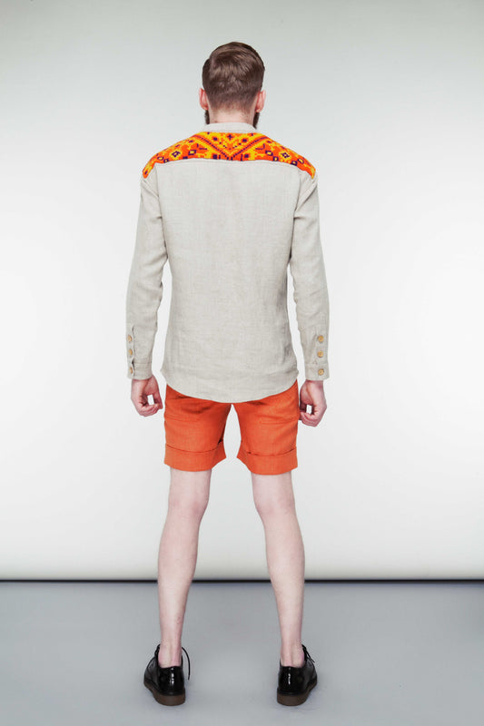 Men's Linen Shirt - Handcrafted Tapestry Detail