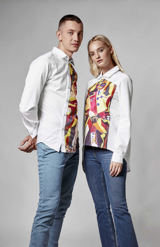 White Cotton Blouse - Anastasis Black & Red Print by Yulia Marushko