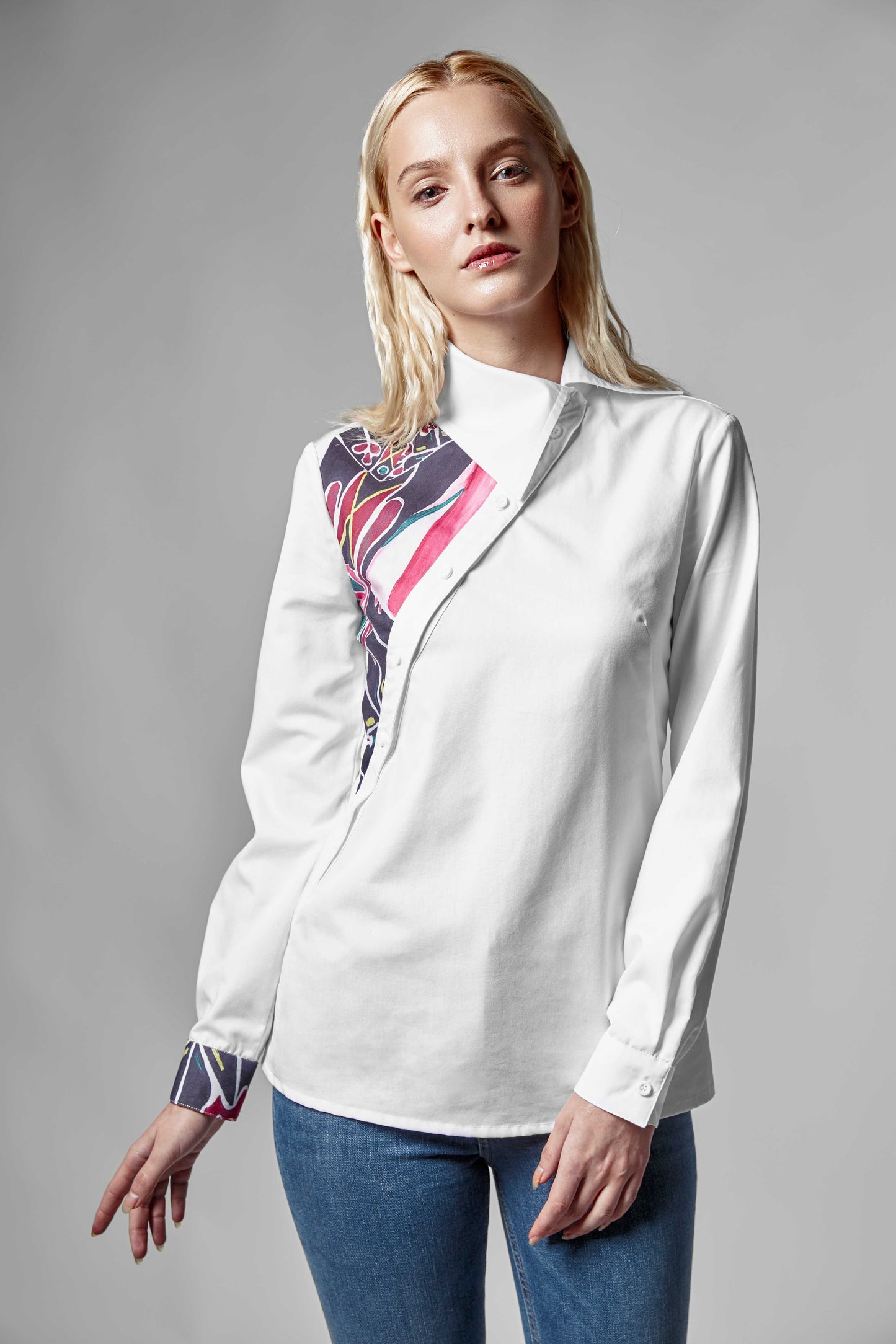 White Cotton Shirt - Oblique Buckle with Anastasis Print