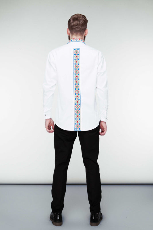 White Cotton Shirt - History Lines Embroidery