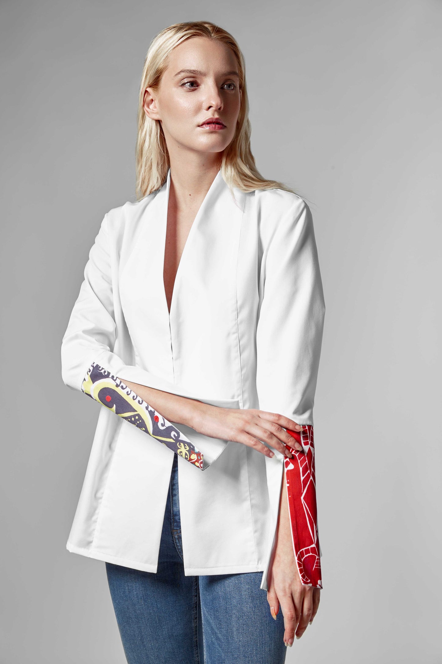 White blouse With Black & Red Print Anastasis