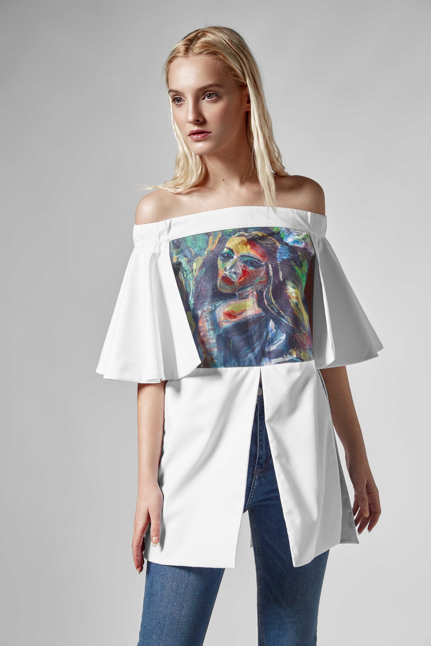 Women's Printed White Tunica - Artistic Cotton Comfort