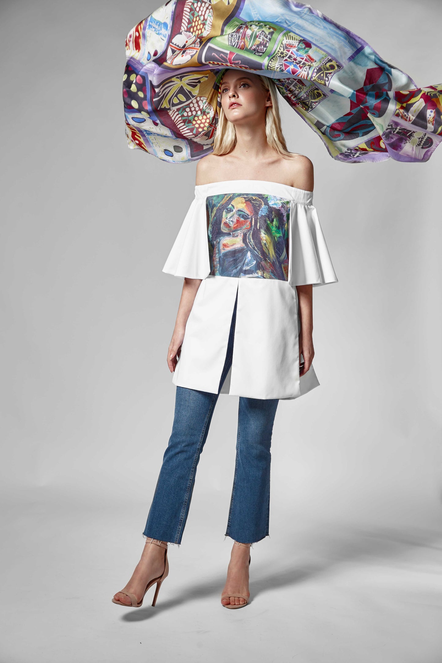 Women's Printed White Tunica - Artistic Cotton Comfort