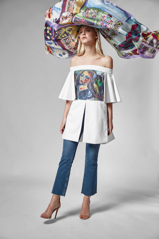 Women's Printed White Tunica - Artistic Cotton Comfort