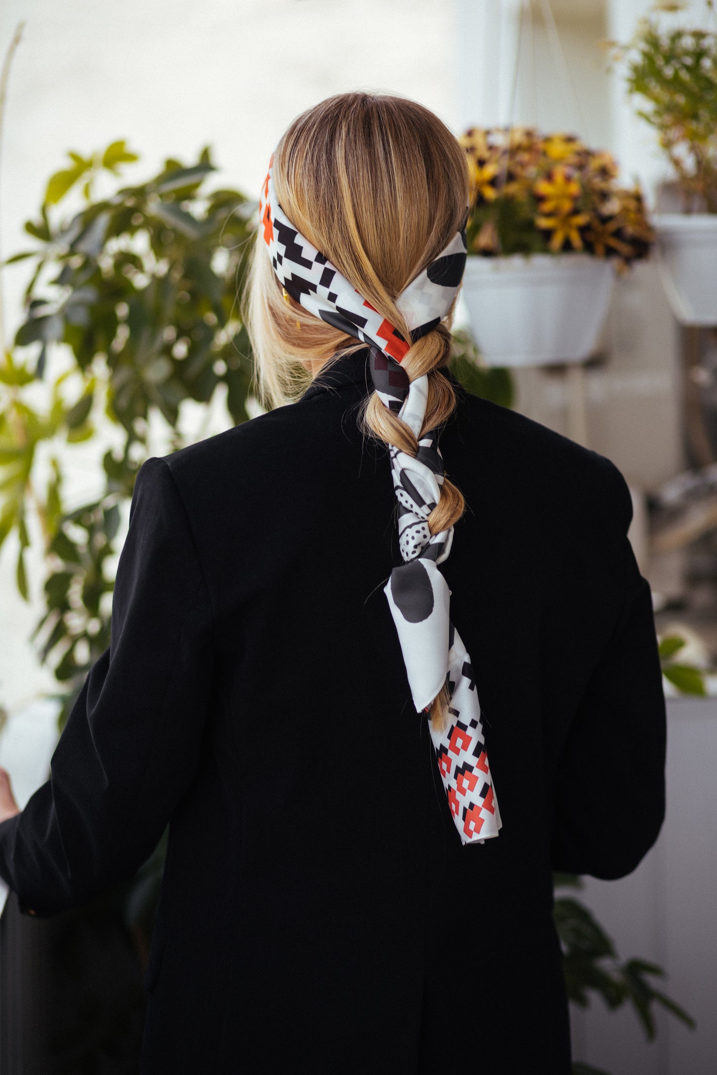 Silk scarf Red and Black with ethnic motives