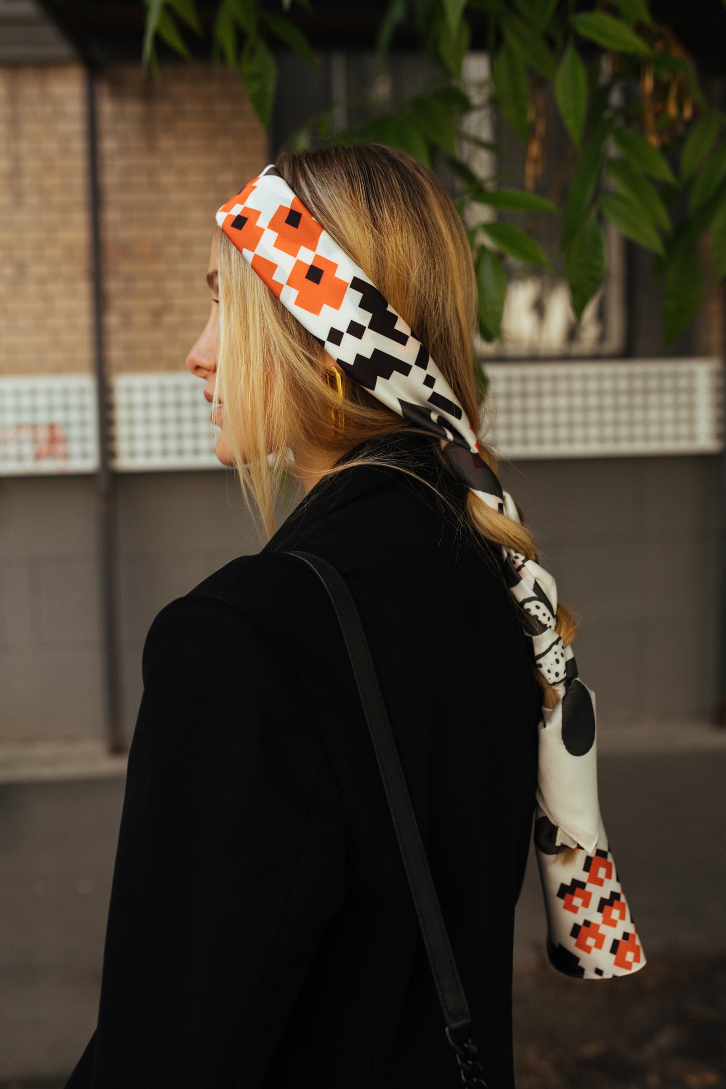 Silk scarf Red and Black with ethnic motives