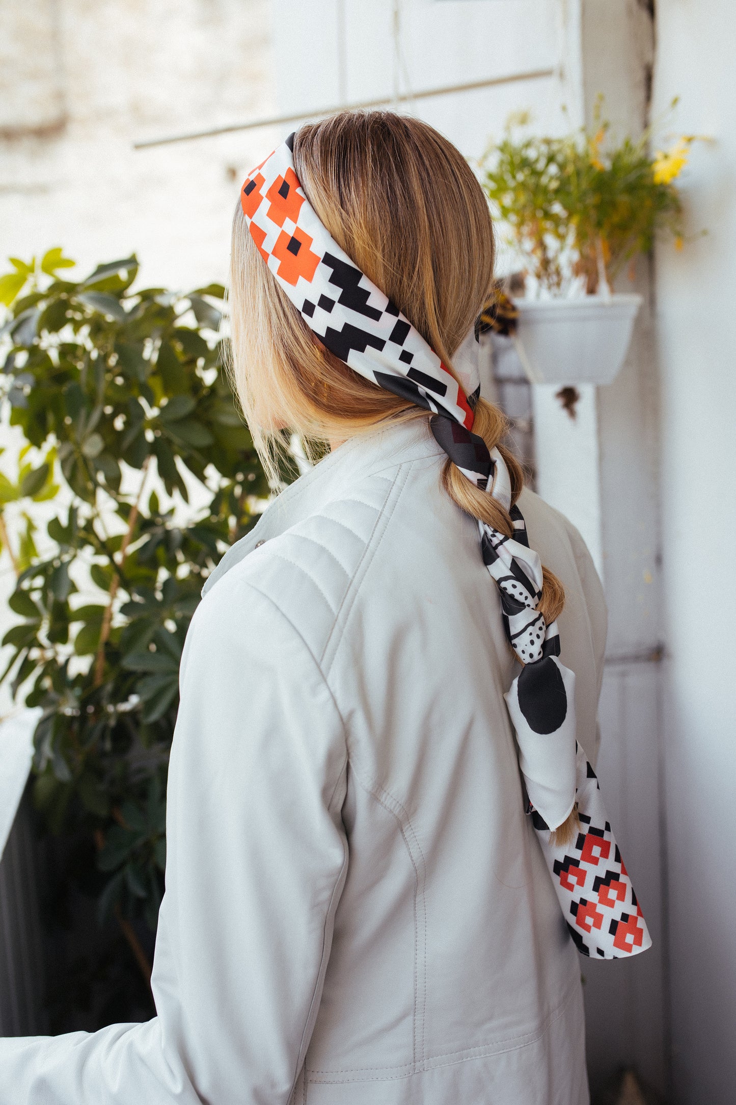 Silk scarf Red and Black with ethnic motives