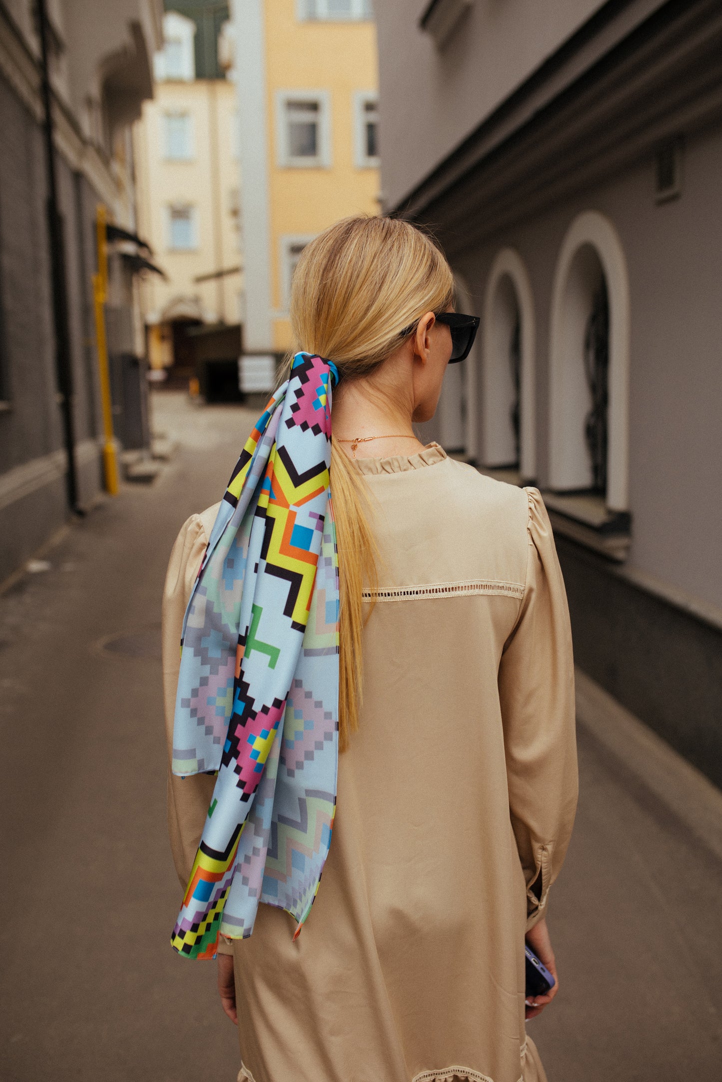 Colorful Silk Scarf with Ethnic Symbols – Handcrafted Ukrainian Design