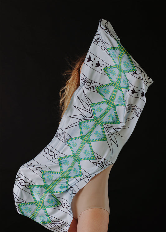 Silk Scarf 'Enchanted Triangle' – Ethnic Symbols of Feminine Power & Fertility