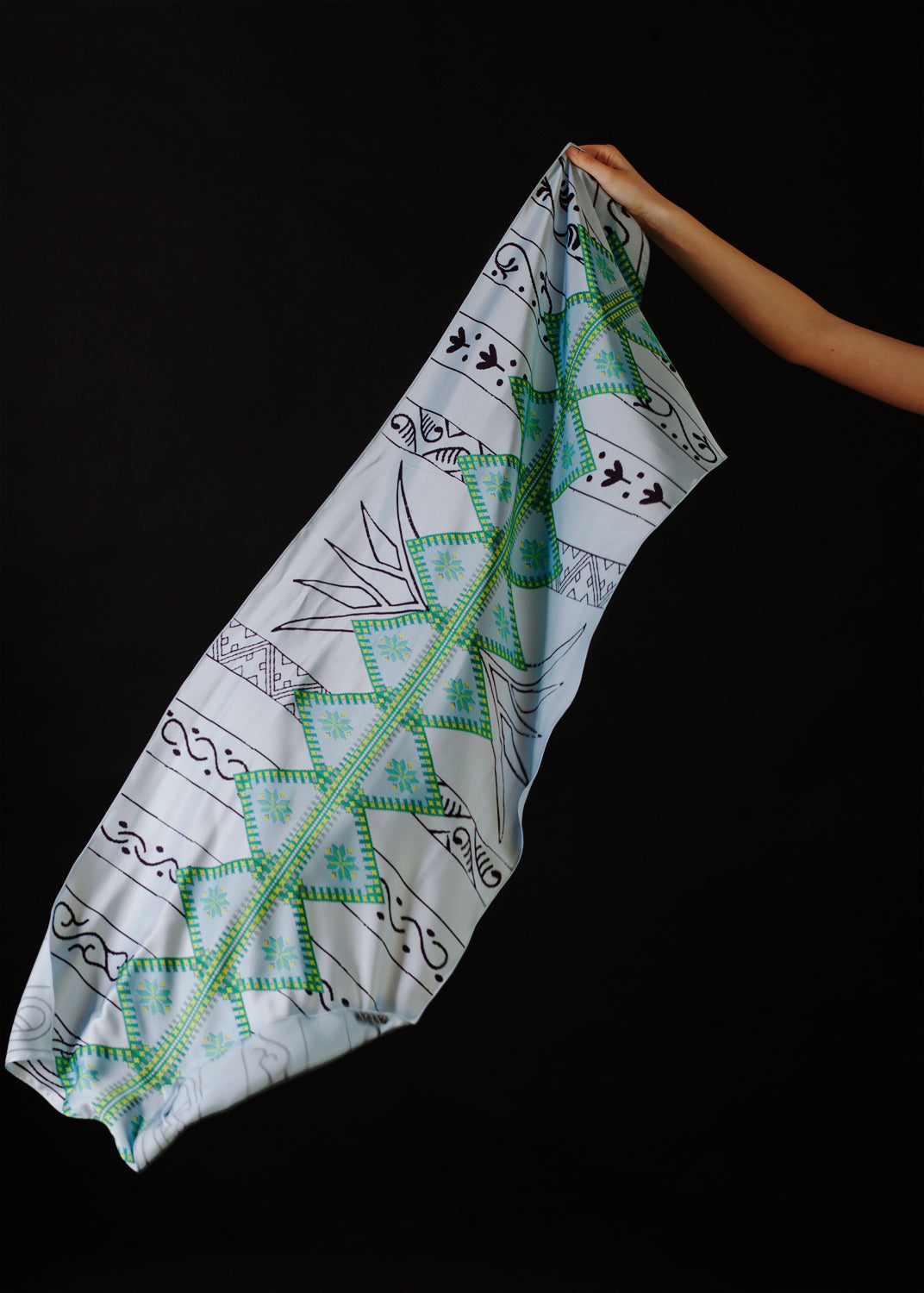 Silk Scarf 'Enchanted Triangle' – Ethnic Symbols of Feminine Power & Fertility