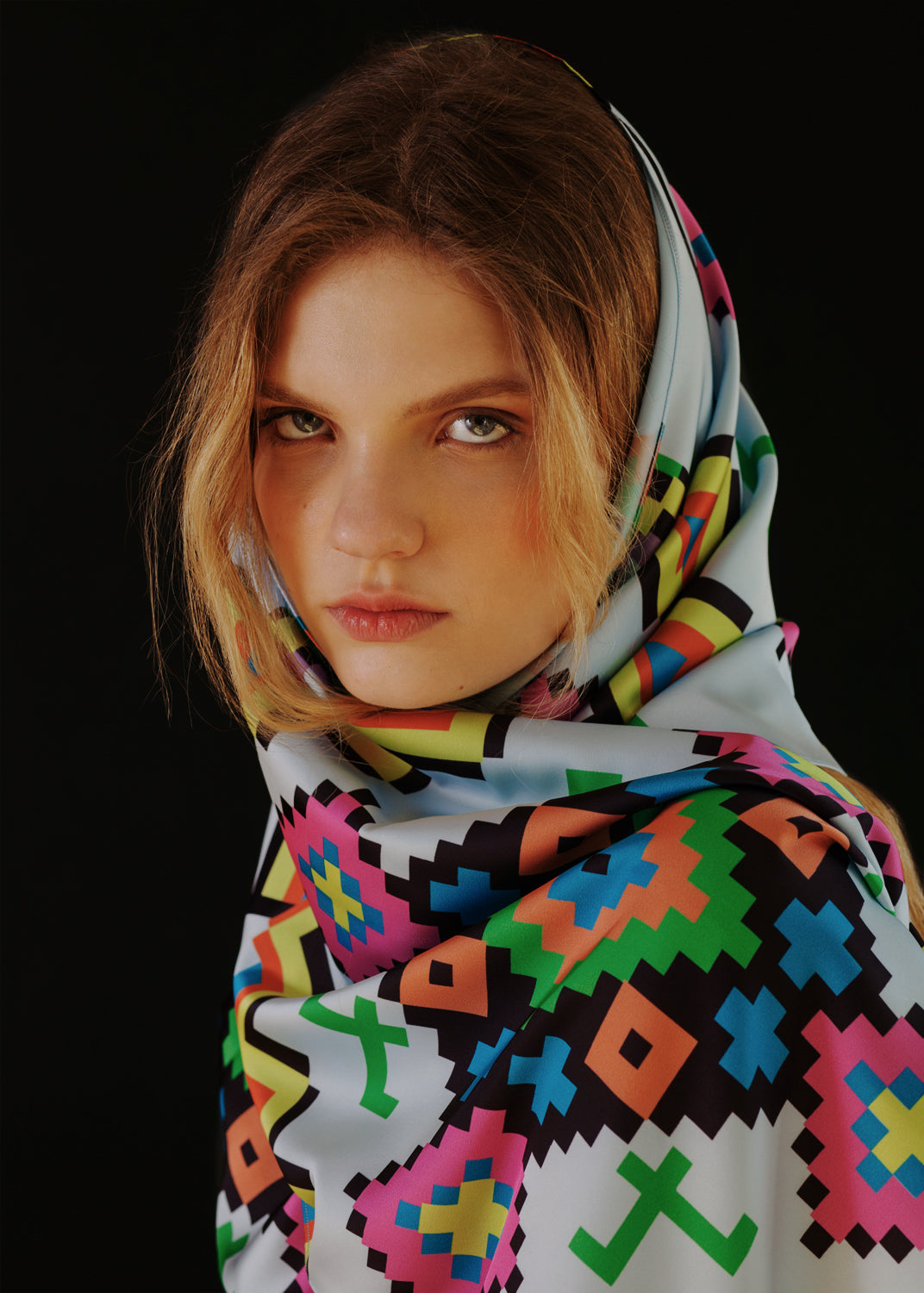 Silk scarf The colours with ethnic ornamets