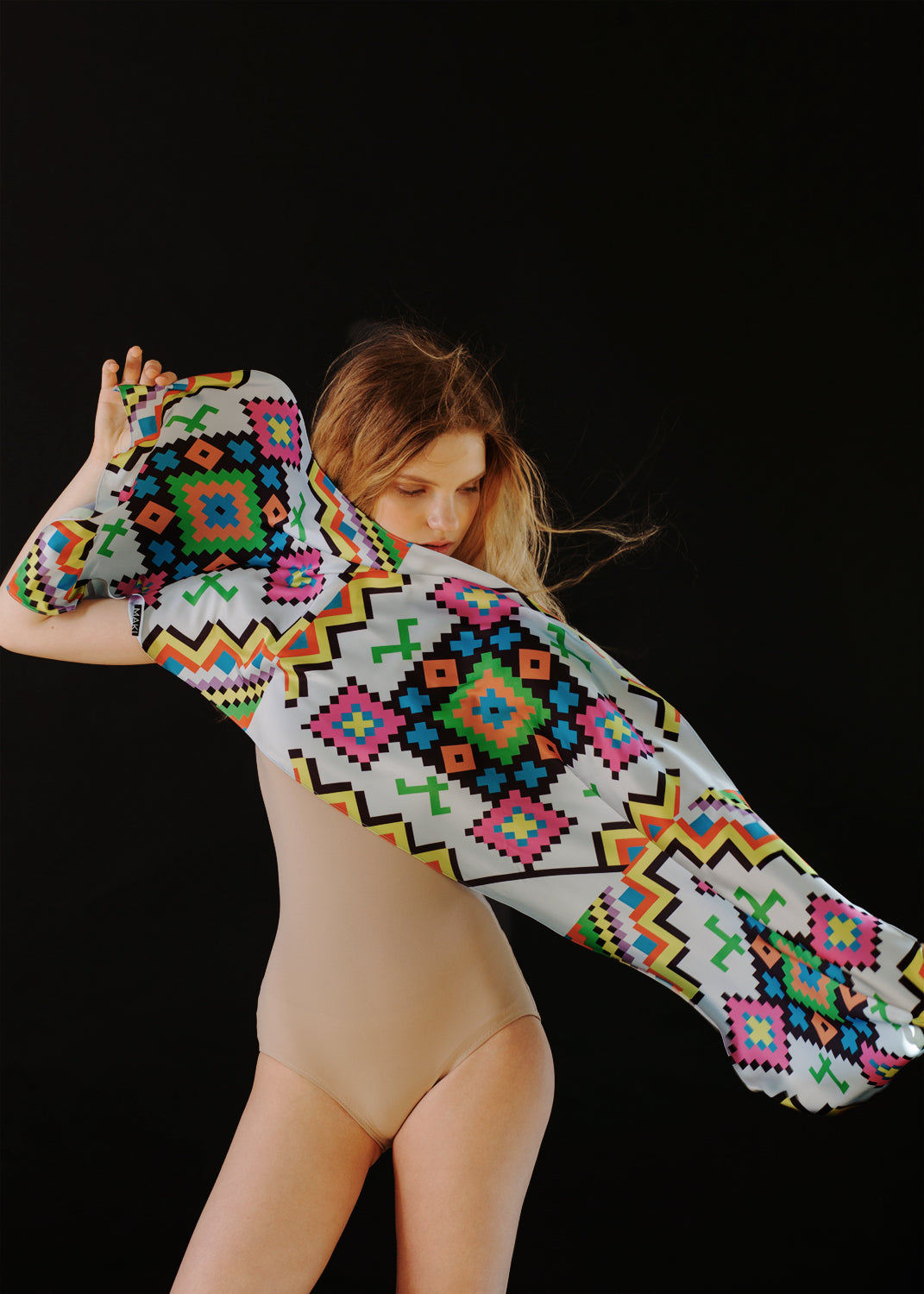 Colorful Silk Scarf with Ethnic Symbols – Handcrafted Ukrainian Design
