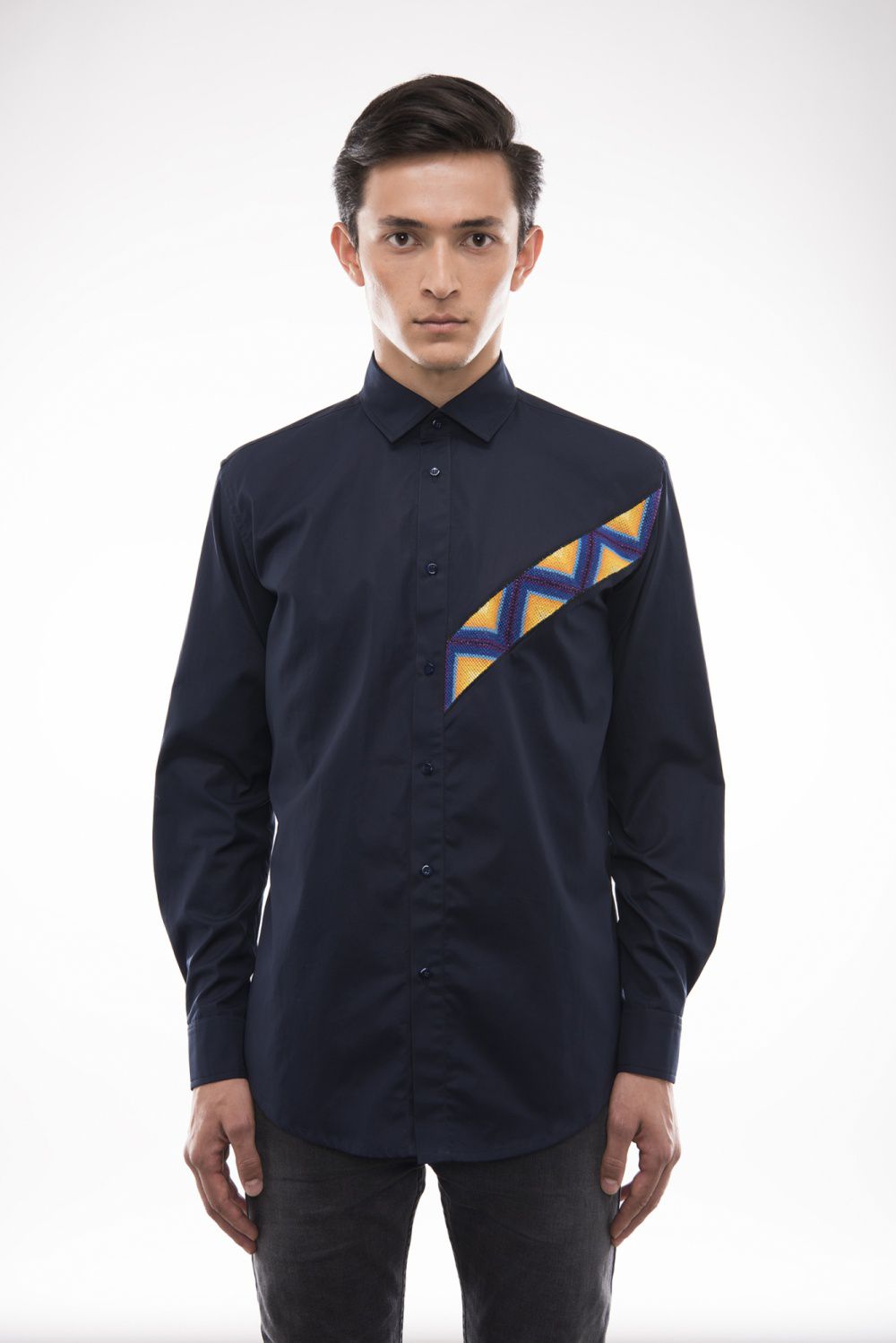 Embroidered Blue&Yelow shirt of MAKI HOMMES
