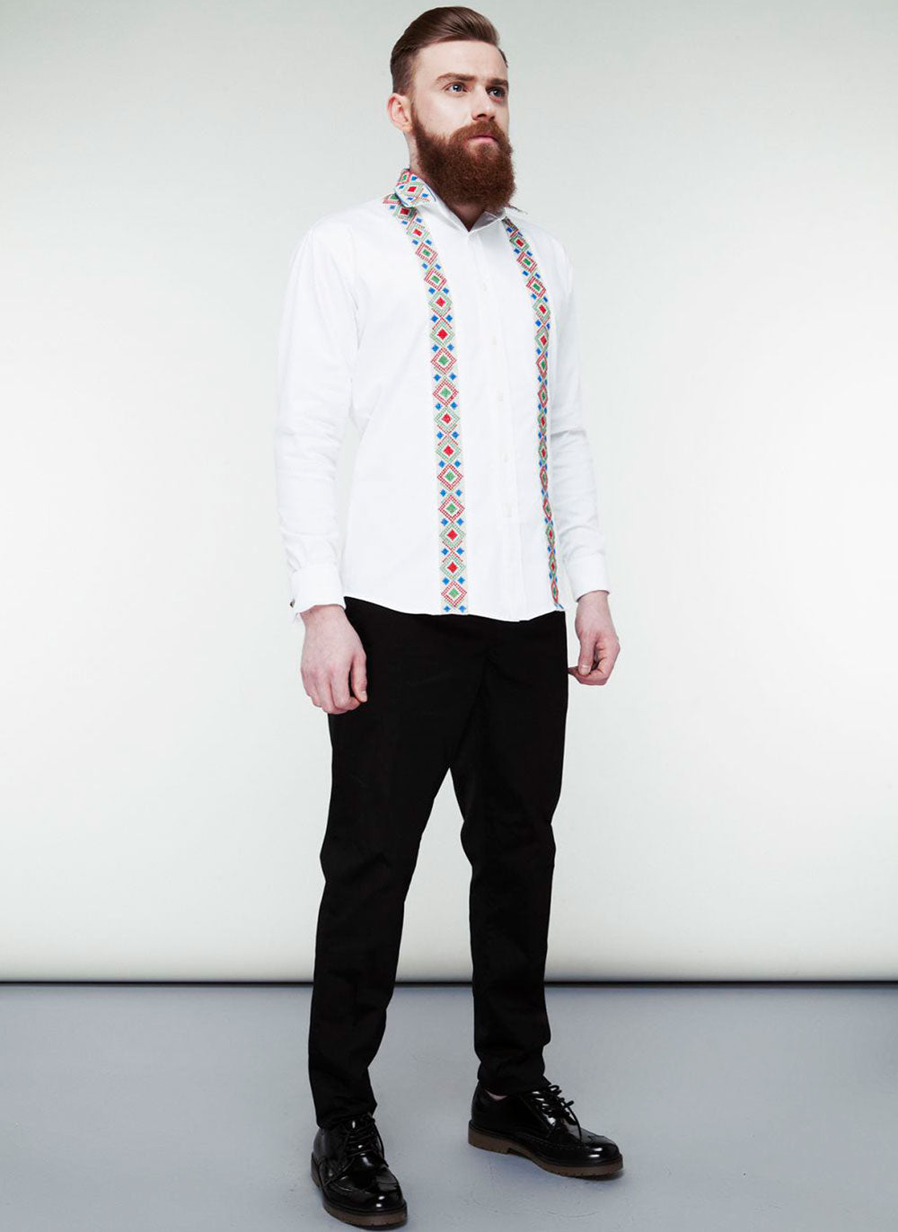 Embroidered with history lines White shirt – makifds