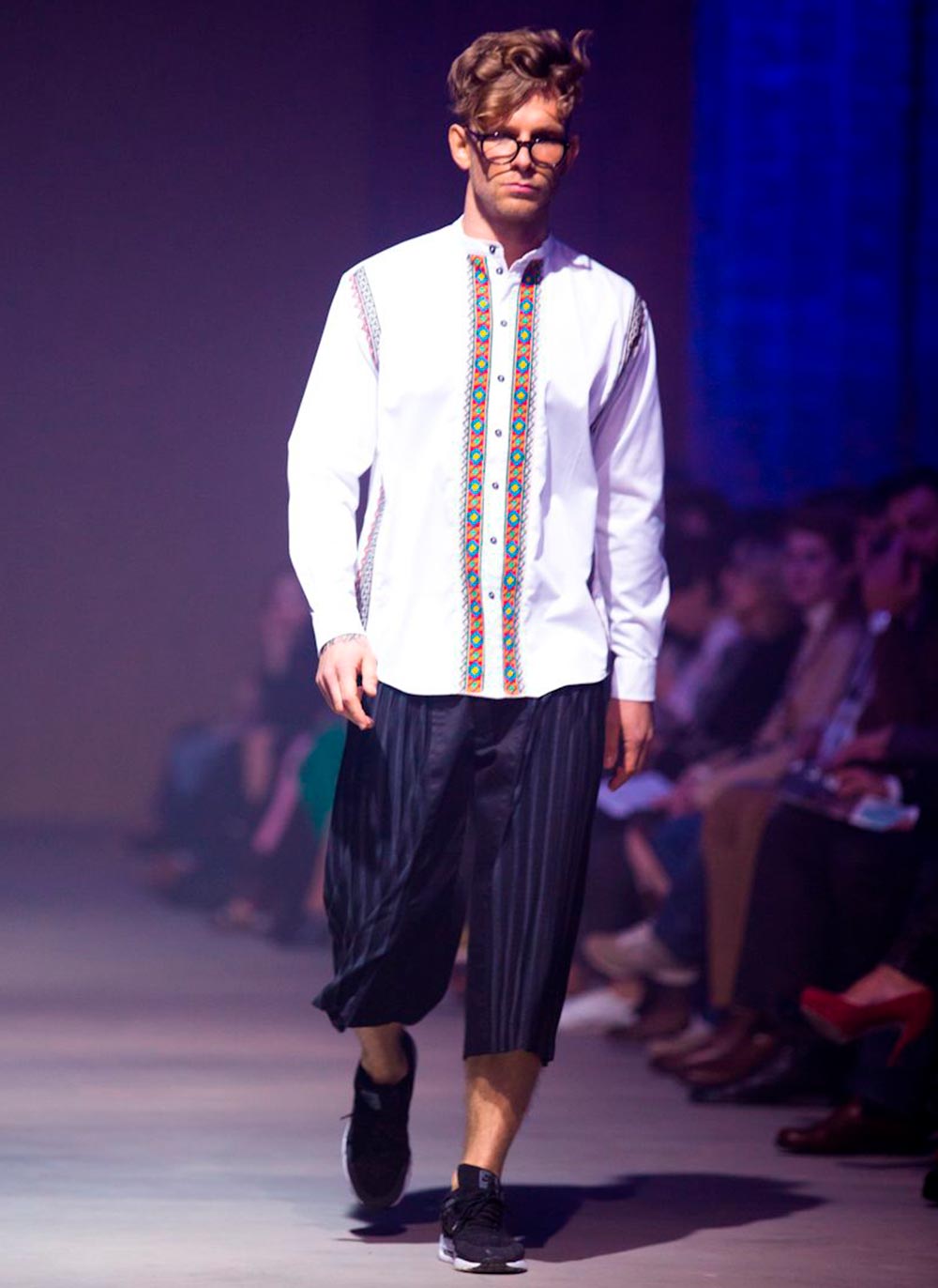 White Cotton-Silk Shirt - Lines of Strong Embroidery