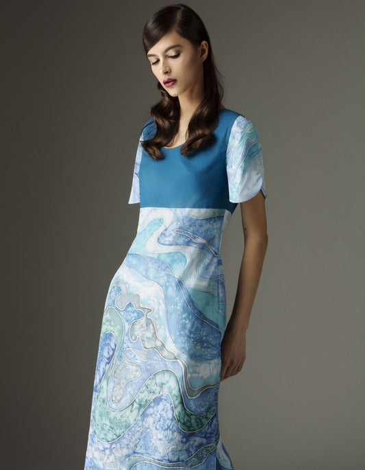 Skyblue Cotton Dress - Handmade Silk Batik