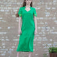 Linen Green Dress With magic rhombuses