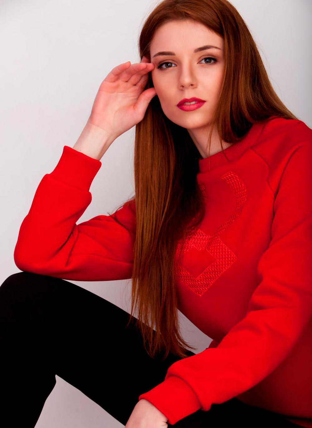 Red Sweatshirt - Cotton Blend with Embroidery
