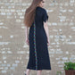 Black Linen Dress - Symbolic Rhombus Embroidery