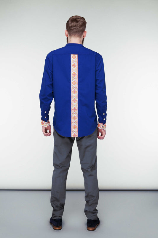Blue Cotton Shirt - History Lines Embroidery