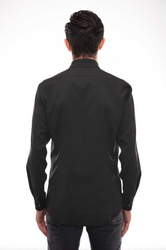 Designer Embroidered Shirt - Black & Red Motif for Men
