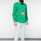 Hand-Embroidered Green Shirt - Folk Art Rhombus Design