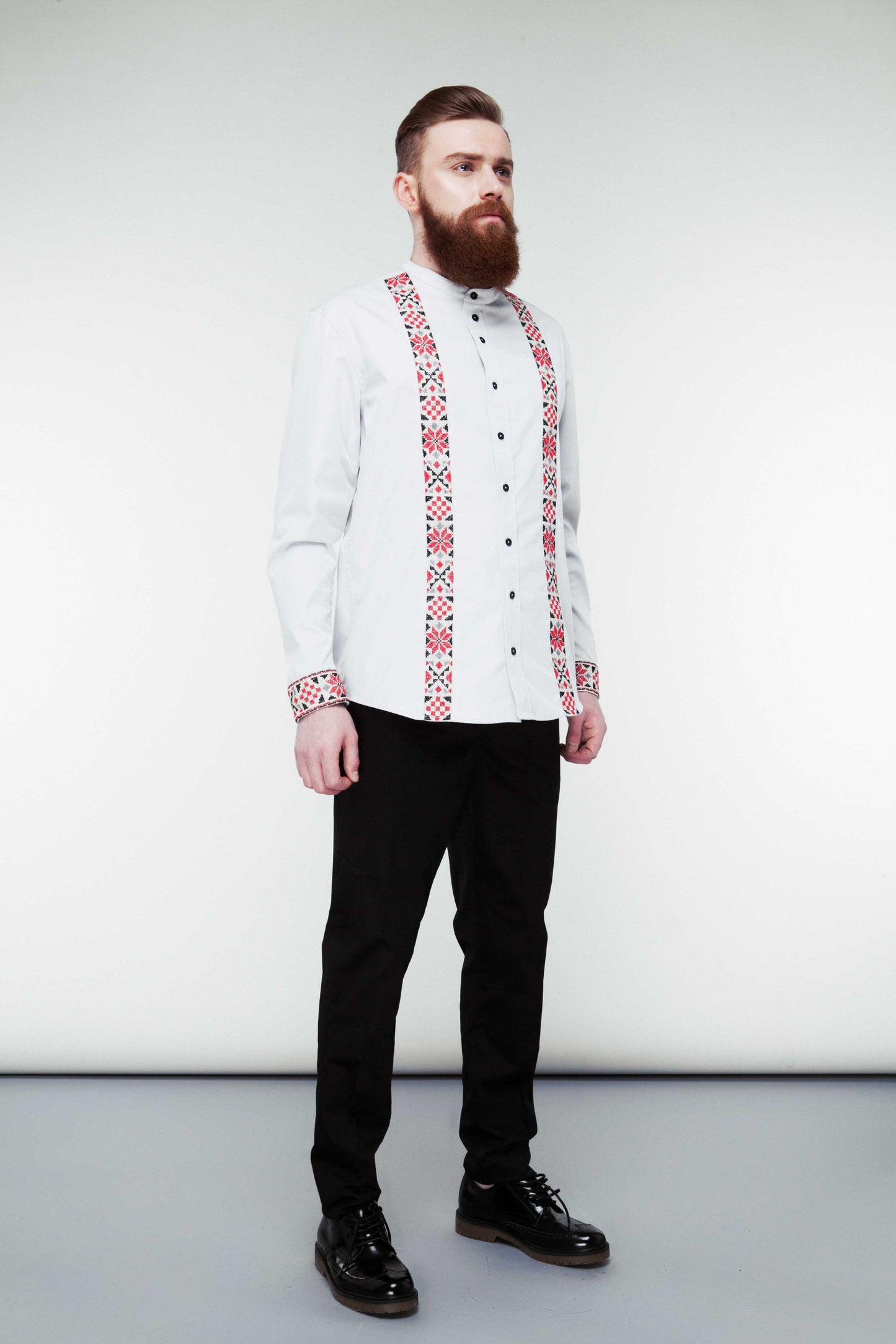 Light Grey Cotton Shirt - History Lines Embroidery