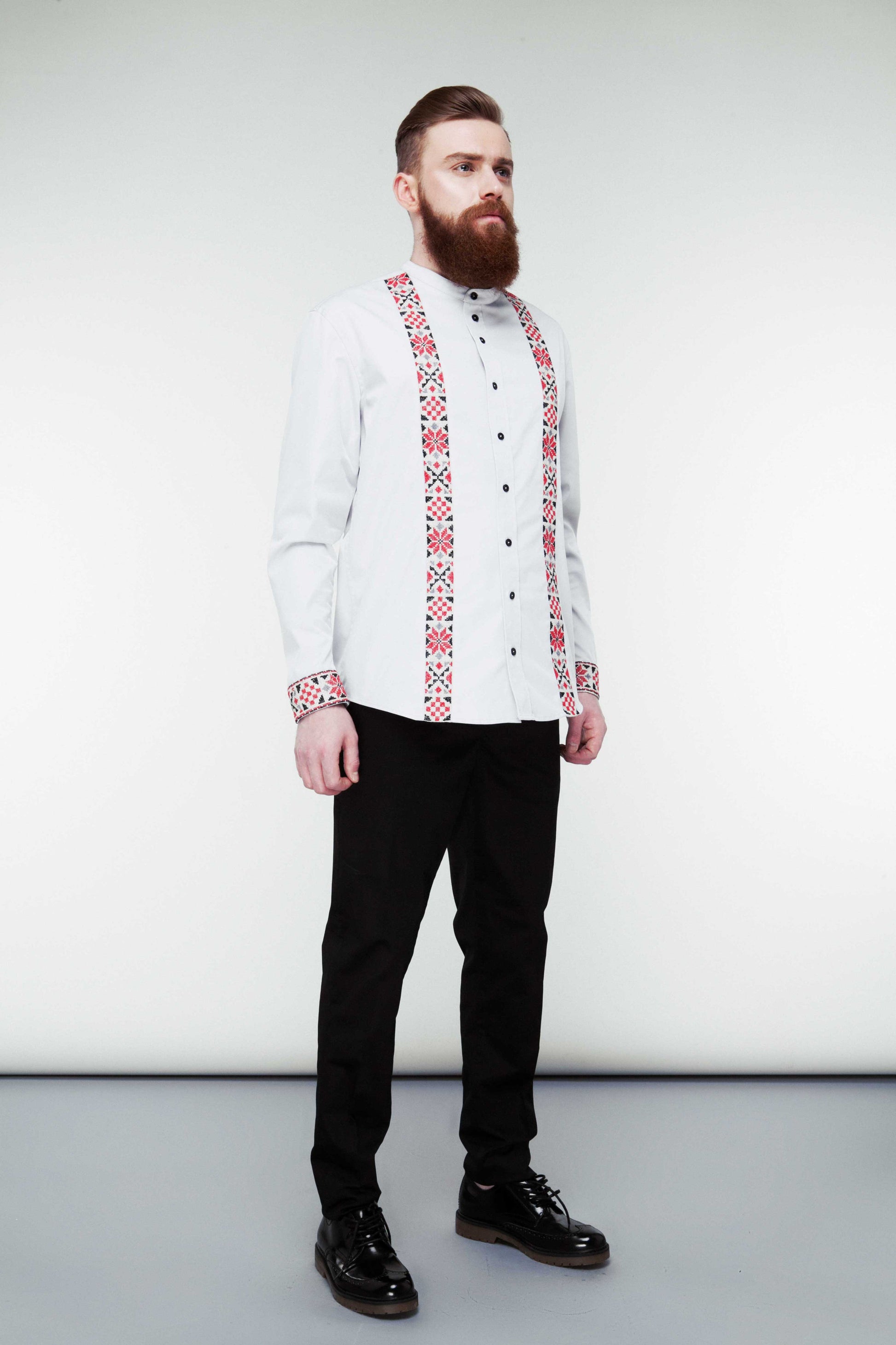 Light Grey Cotton Shirt - History Lines Embroidery