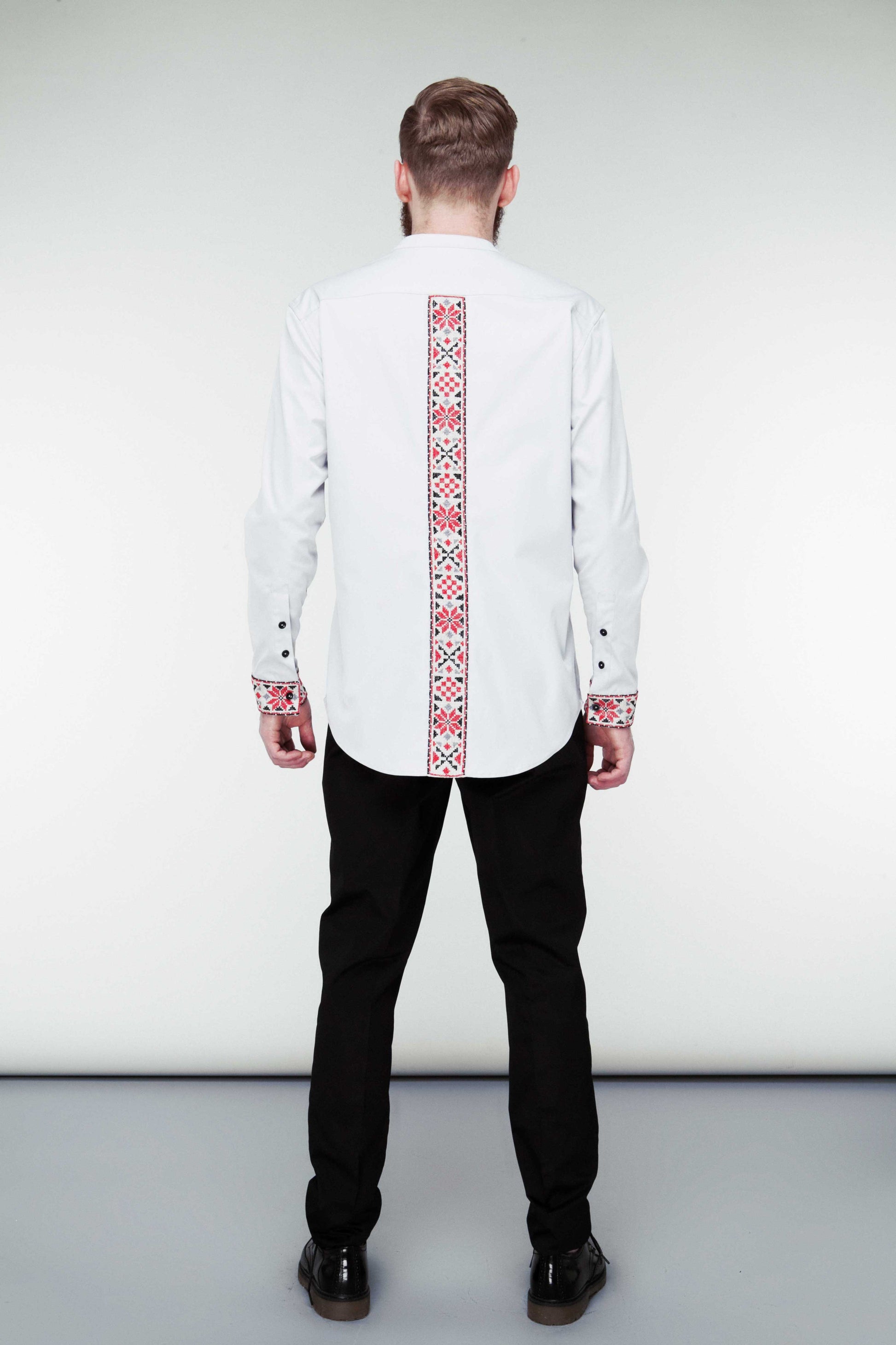 Light Grey Cotton Shirt - History Lines Embroidery