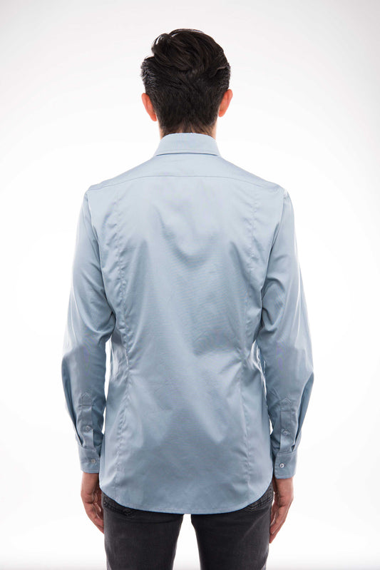 Lightblue Cotton Shirt - MAKI HOMMES Embossed Seams