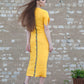 Linen Midi Dress - Bright Yellow Geometric Accents