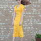 Linen Midi Dress - Bright Yellow Geometric Accents
