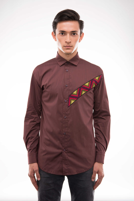 Men's Embroidered Shirt - Unique Brown Madeira Handmade Design
