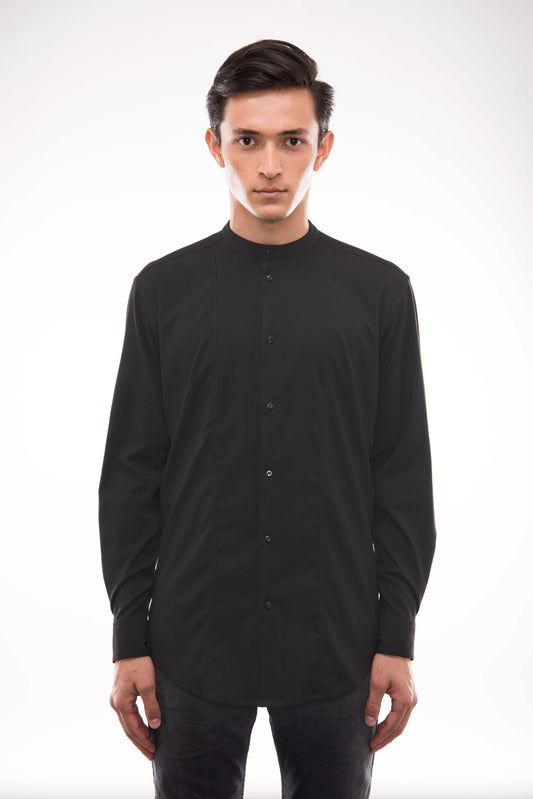 Men's Handmade Black Shirt - Textured Fabric Design