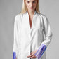 White Cotton Blouse - Anastasis Lilac Back Print by Yulia Marushko