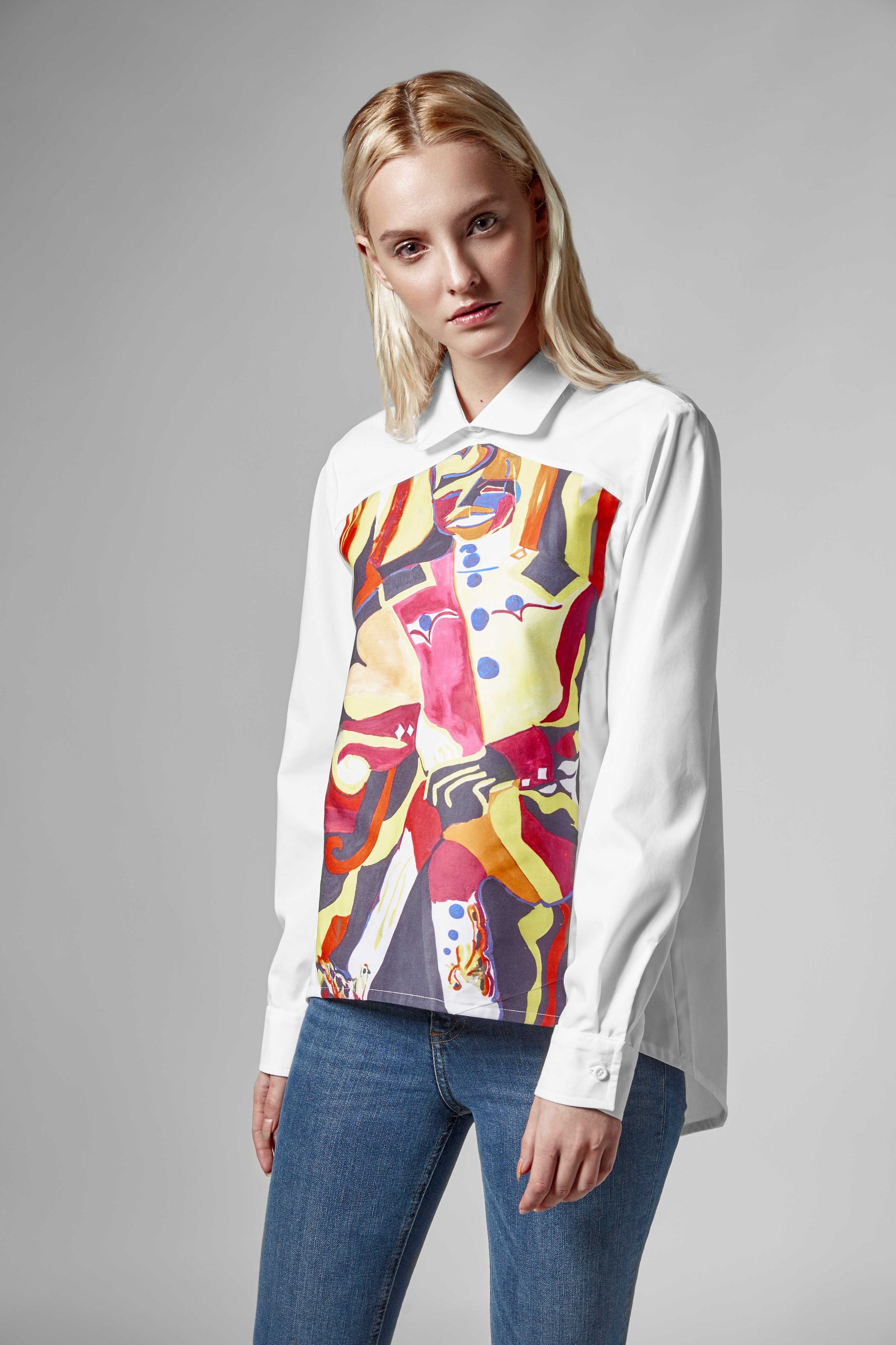 White Cotton Blouse - Anastasis Black & Red Print by Yulia Marushko